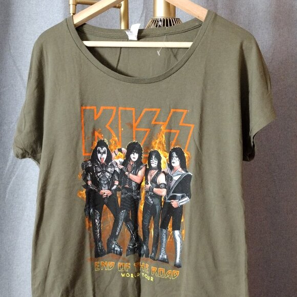 KISS Band T-Shirt Medium End of the Road Tour Graphic Olive Green Rock Tee - Picture 5 of 7